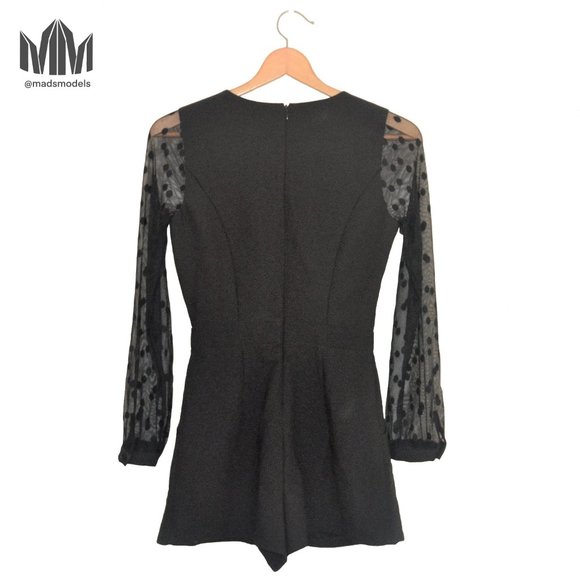 Forever 21 l Black Polka Dot Pocket Lace Romper - Picture 2 of 13